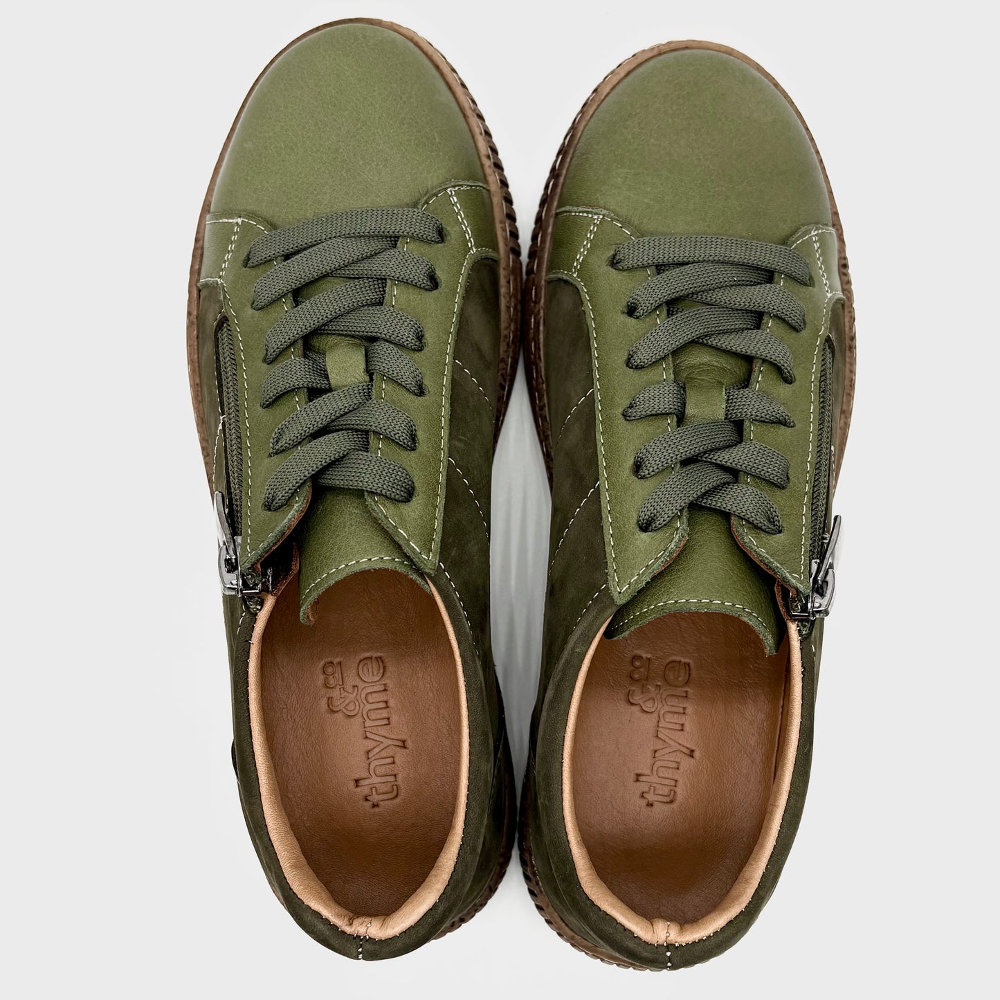 Thyme&Co. Median Dark Olive Leather Suede Sneaker