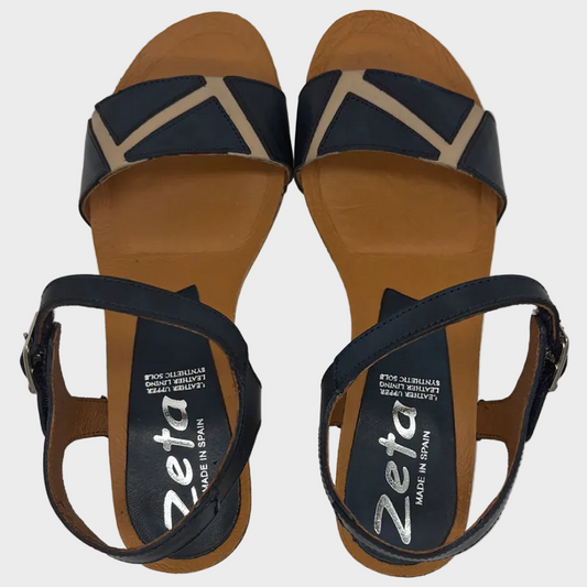 Zeta Brooch Navy/Nude Heeled Leather Sandal