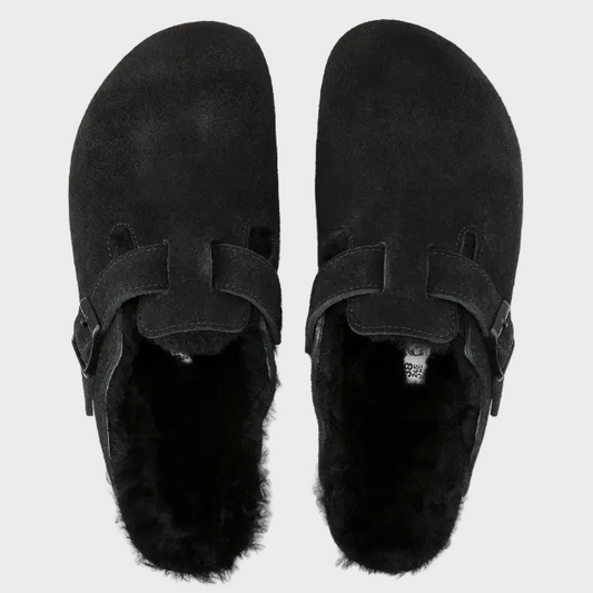 Birkenstock Boston Black Shearling Suede Clog