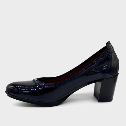 Hispanitas Stitch Navy Patent Leather Court Heel