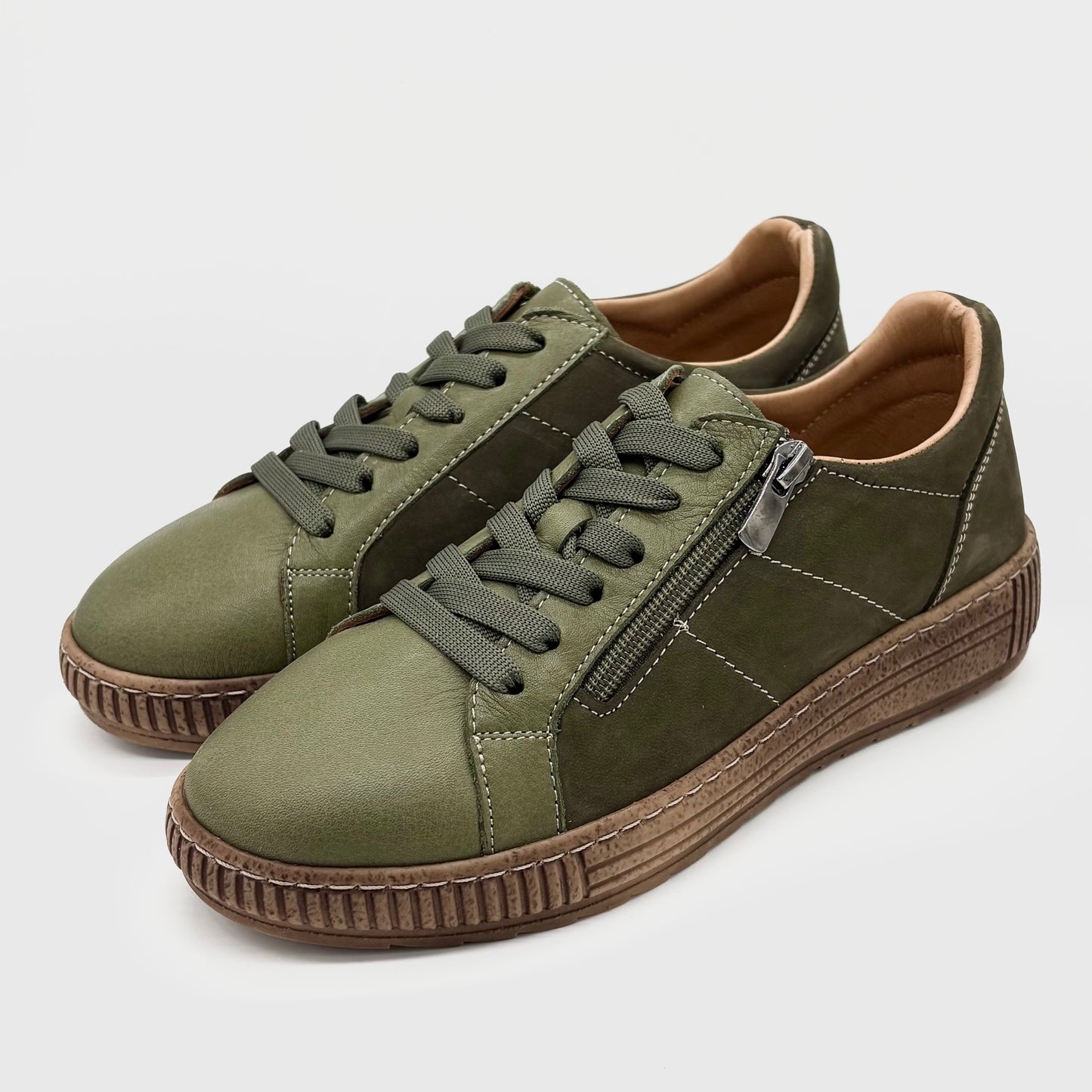 Thyme&Co. Median Dark Olive Leather Suede Sneaker