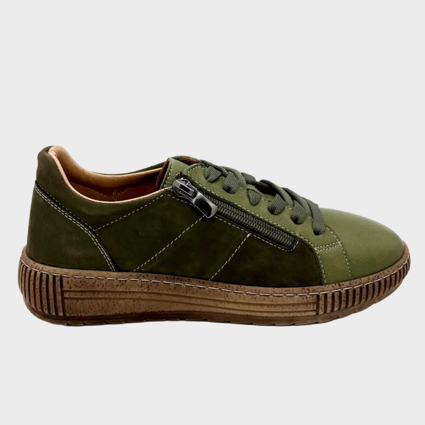 Thyme&Co. Median Dark Olive Leather Suede Sneaker