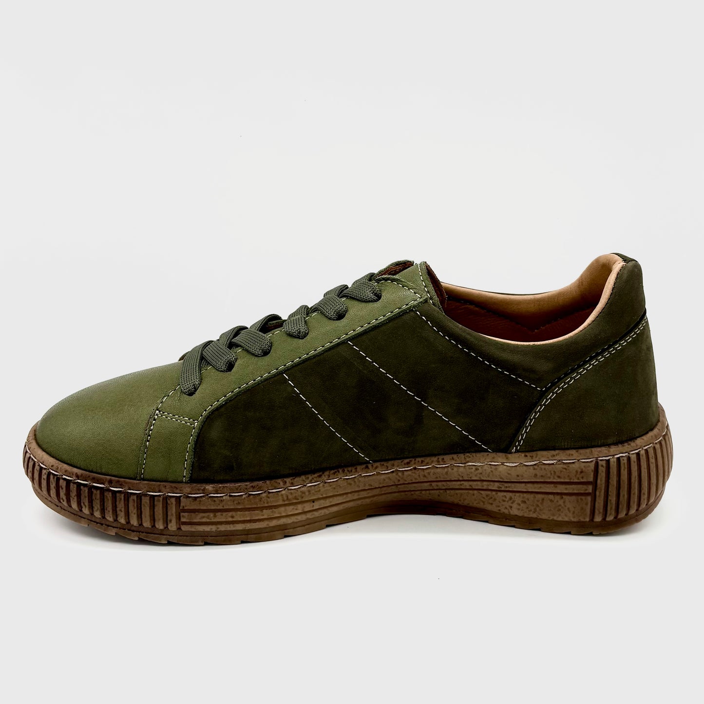 Thyme&Co. Median Dark Olive Leather Suede Sneaker