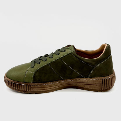 Thyme&Co. Median Dark Olive Leather Suede Sneaker