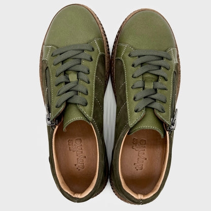 Thyme&Co. Median Dark Olive Leather Suede Sneaker