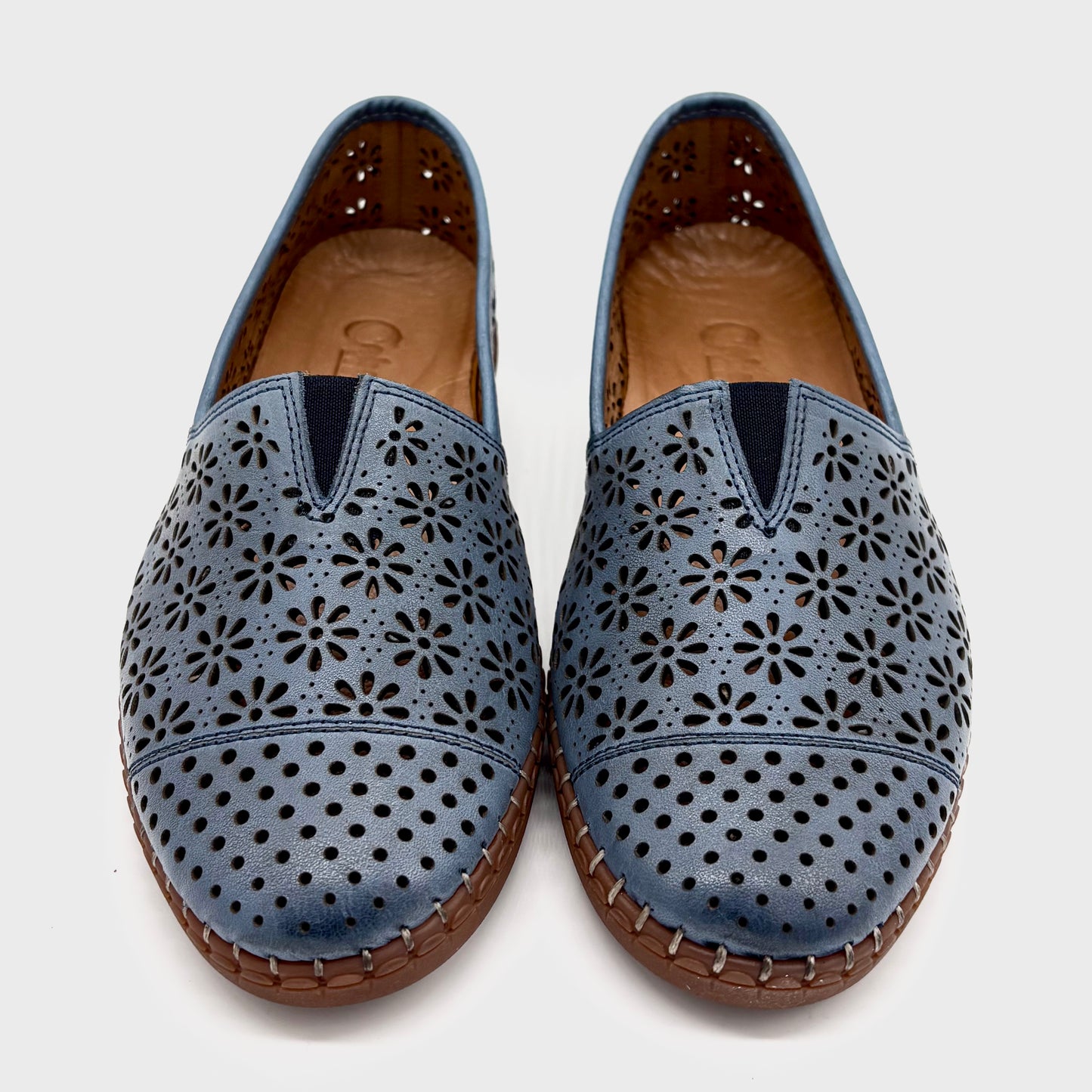 Cabello Kylie Denim Blue Leather Slip-On Shoe