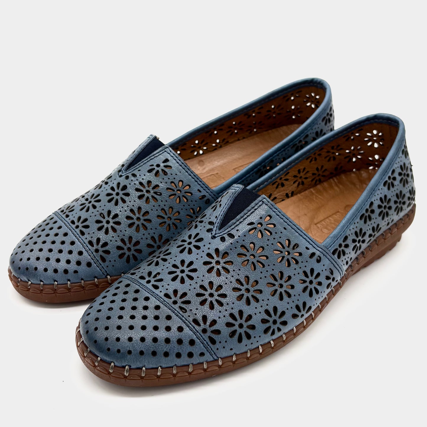 Cabello Kylie Denim Blue Leather Slip-On Shoe