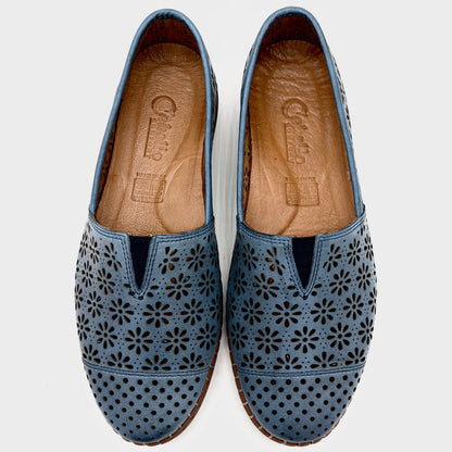 Cabello Kylie Denim Blue Leather Slip-On Shoe