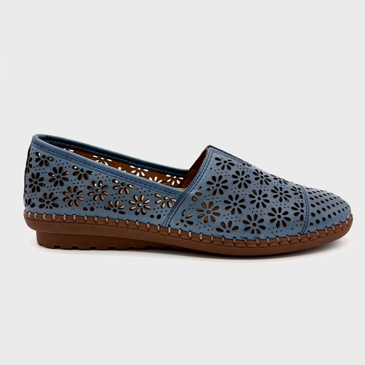 Cabello Kylie Denim Blue Leather Slip-On Shoe