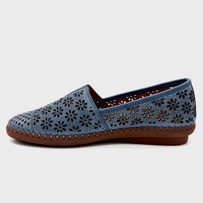 Cabello Kylie Denim Blue Leather Slip-On Shoe