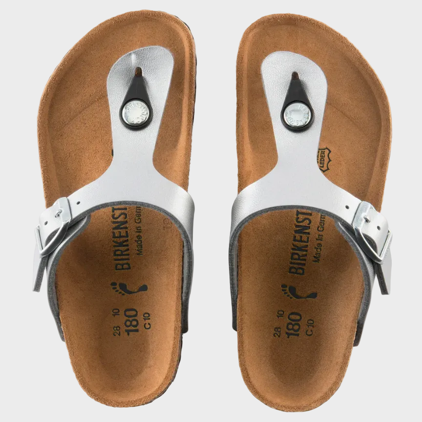 Birkenstock Gizeh Silver Birko-Flor Kids Thong Sandal - Last Pair Size 32