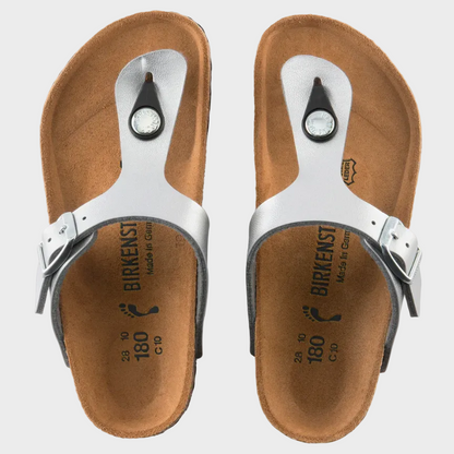 Birkenstock Gizeh Silver Birko-Flor Kids Thong Sandal - Last Pair Size 32