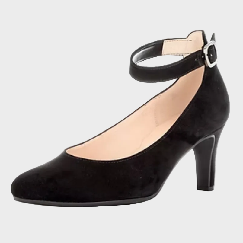 Gabor MJ Ankle Strap Black Suede Leather Heel