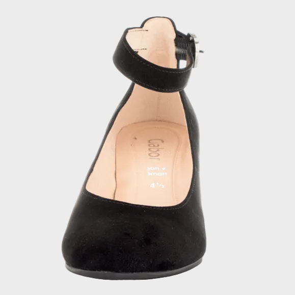 Gabor MJ Ankle Strap Black Suede Leather Heel