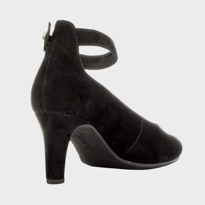 Gabor MJ Ankle Strap Black Suede Leather Heel