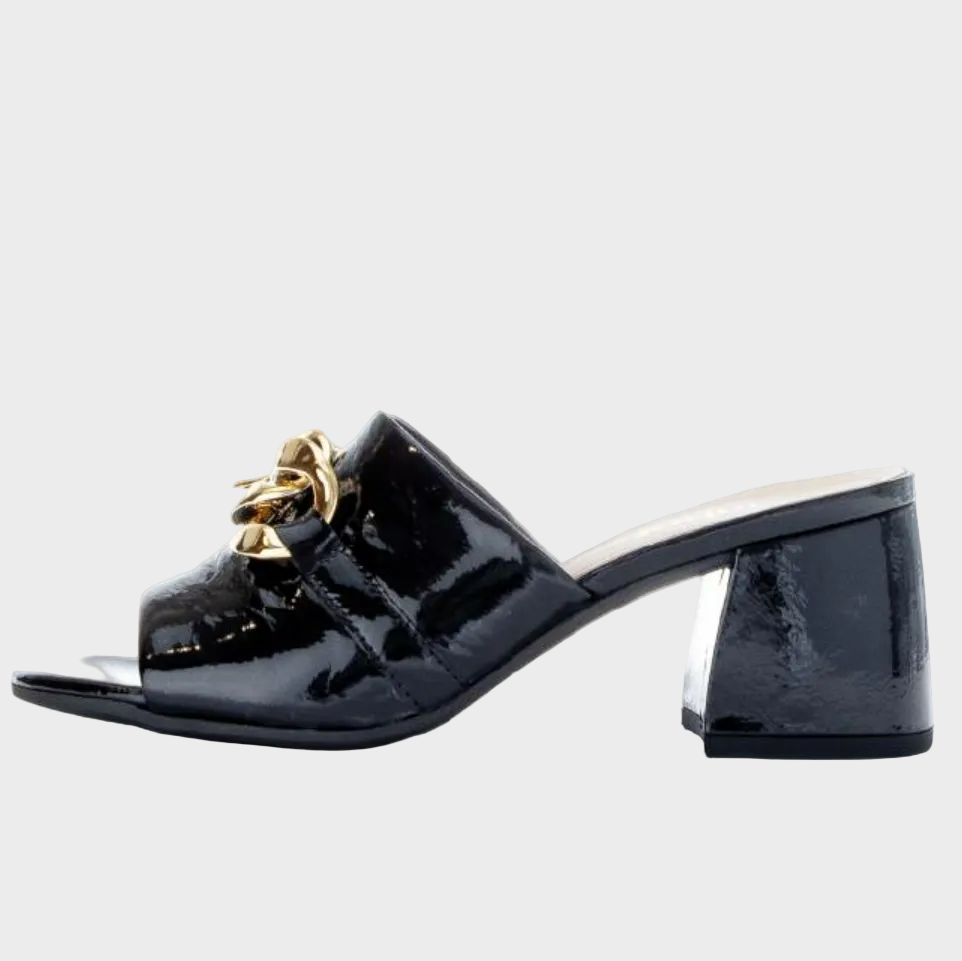 Gabor Gold Chain Black Patent Leather Mule Heel