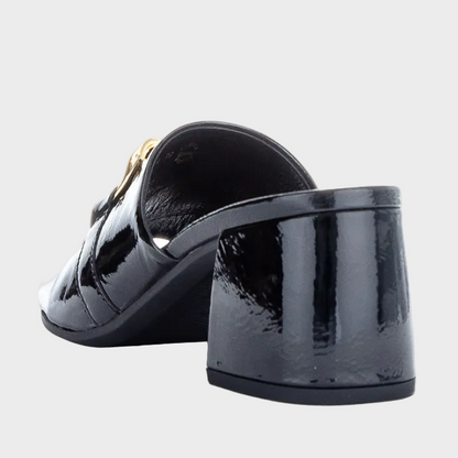 Gabor Gold Chain Black Patent Leather Mule Heel