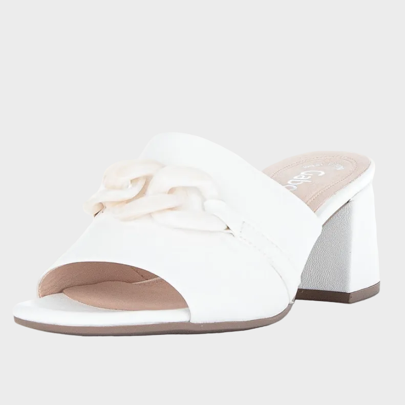 Gabor White Chain White Leather Mule Heel