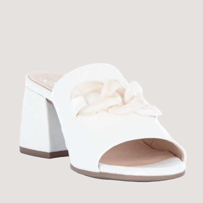 Gabor White Chain White Leather Mule Heel