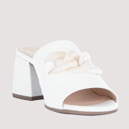 Gabor White Chain White Leather Mule Heel