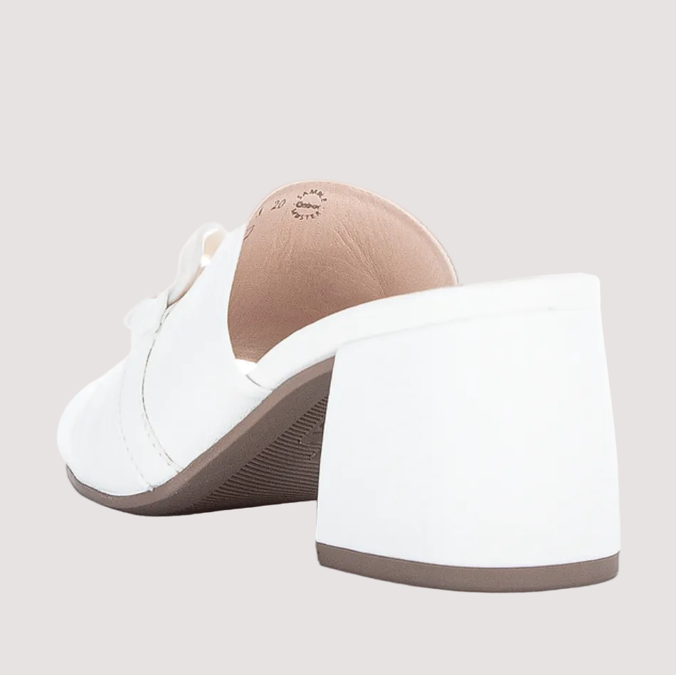 Gabor White Chain White Leather Mule Heel