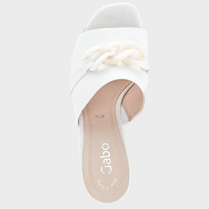 Gabor White Chain White Leather Mule Heel