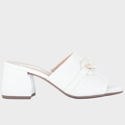 Gabor White Chain White Leather Mule Heel