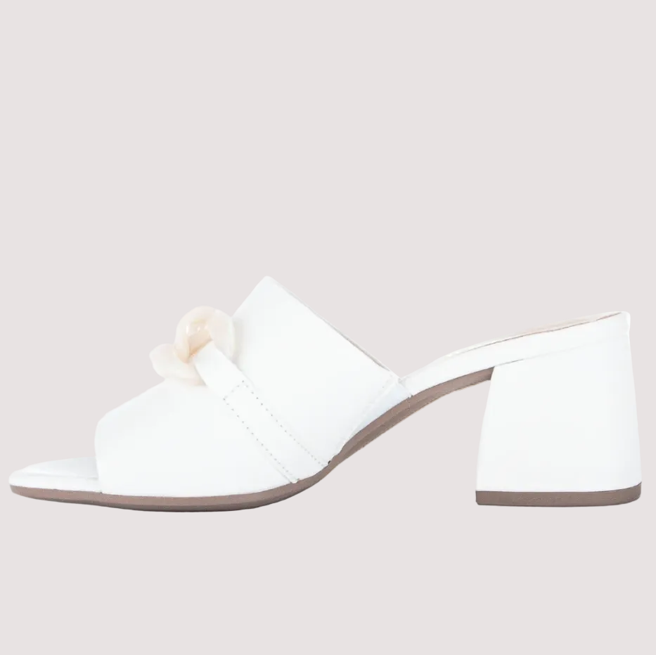 Gabor White Chain White Leather Mule Heel