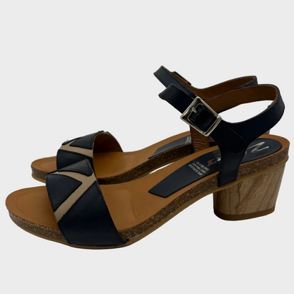 Zeta Brooch Navy/Nude Heeled Leather Sandal