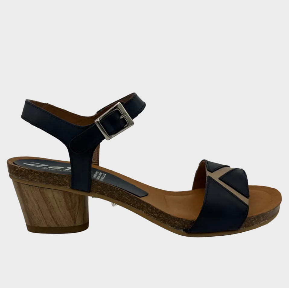 Zeta Brooch Navy/Nude Heeled Leather Sandal