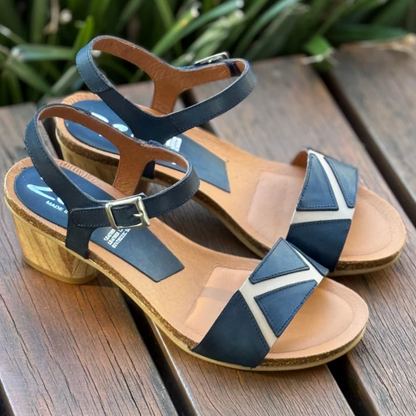 Zeta Brooch Navy/Nude Heeled Leather Sandal