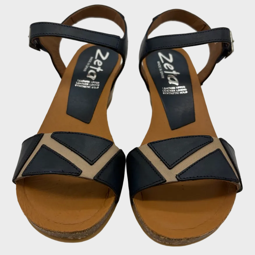Zeta Brooch Navy/Nude Heeled Leather Sandal