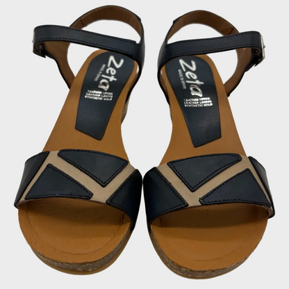 Zeta Brooch Navy/Nude Heeled Leather Sandal