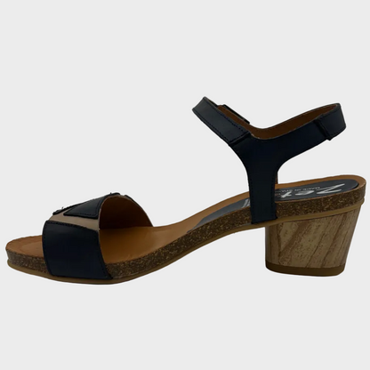 Zeta Brooch Navy/Nude Heeled Leather Sandal