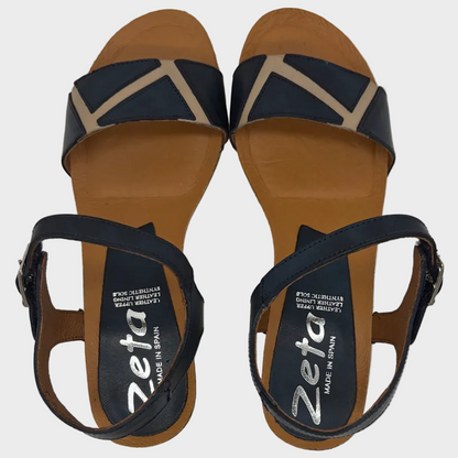 Zeta Brooch Navy/Nude Heeled Leather Sandal