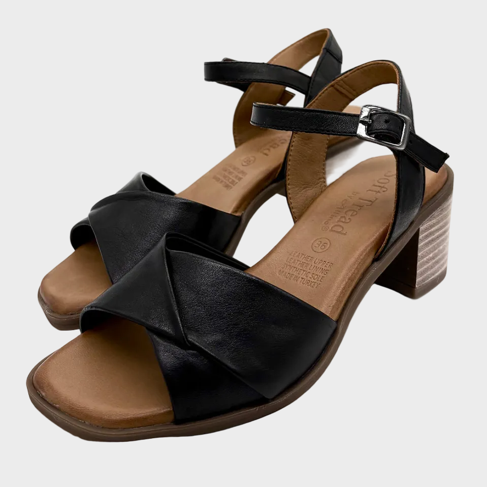 Soft Tread Bayumi Black Leather Sandal Comfort Heel - Last Pair Size 36