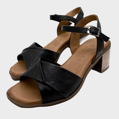 Soft Tread Bayumi Black Leather Sandal Comfort Heel - Last Pair Size 36