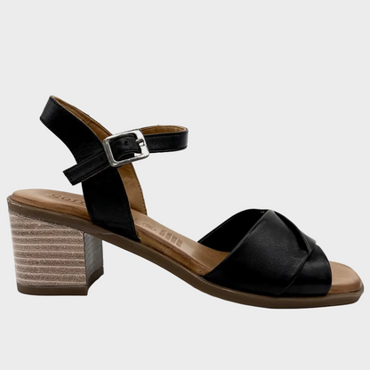 Soft Tread Bayumi Black Leather Sandal Comfort Heel - Last Pair Size 36