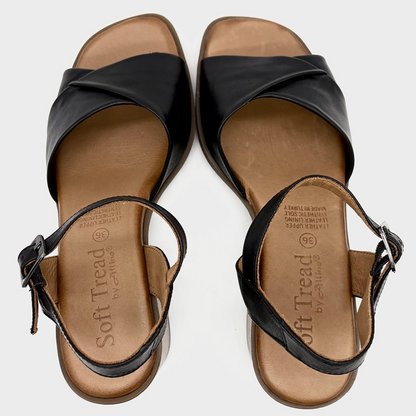 Soft Tread Bayumi Black Leather Sandal Comfort Heel - Last Pair Size 36