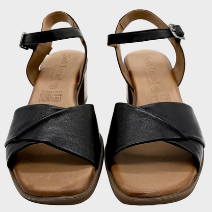 Soft Tread Bayumi Black Leather Sandal Comfort Heel - Last Pair Size 36