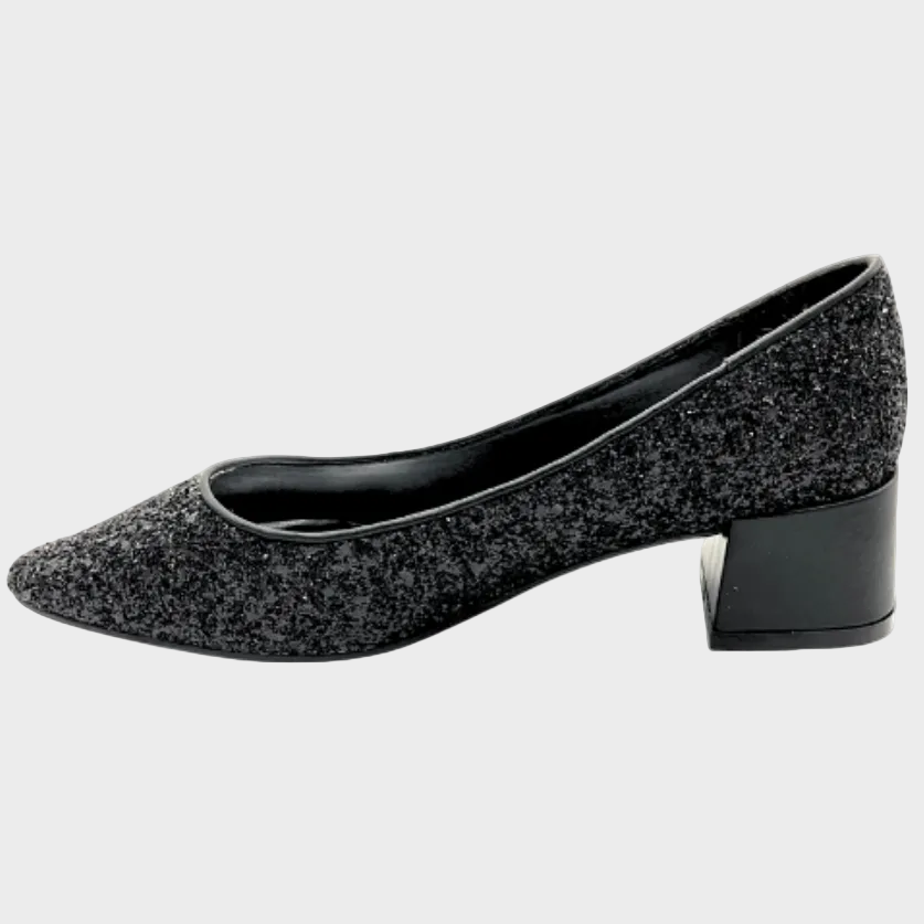 Vago Hone Black Glitter Leather Court Heel