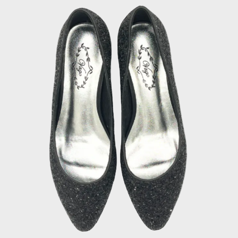Vago Hone Black Glitter Leather Court Heel