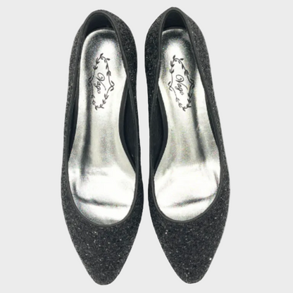 Vago Hone Black Glitter Leather Court Heel