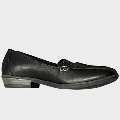 Thyme and Co Fancy Black Leather Flat Loafer