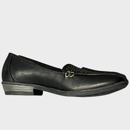 Thyme and Co Fancy Black Leather Flat Loafer