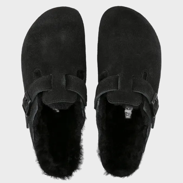 Birkenstock Boston Black Shearling Suede Clog