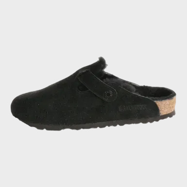 Birkenstock Boston Black Shearling Suede Clog