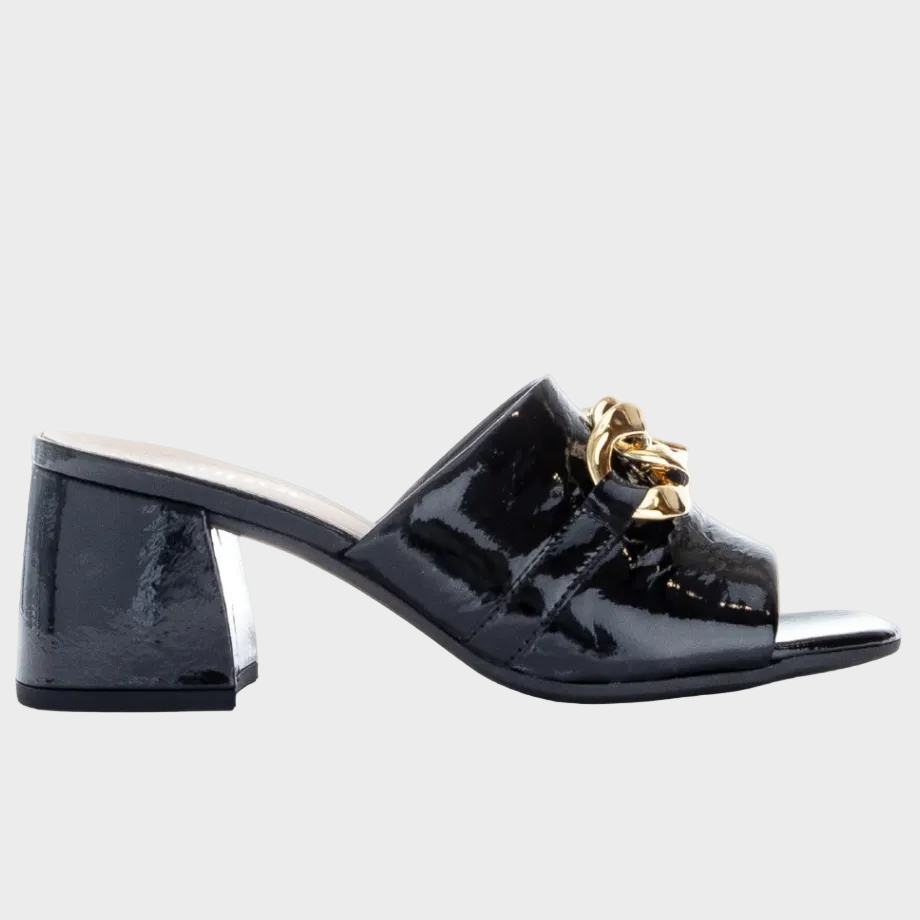 Gabor Gold Chain Black Patent Leather Mule Heel
