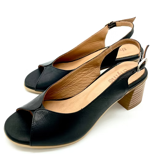 Thyme and Co Wafer Peep Toe Leather Slingback Heel