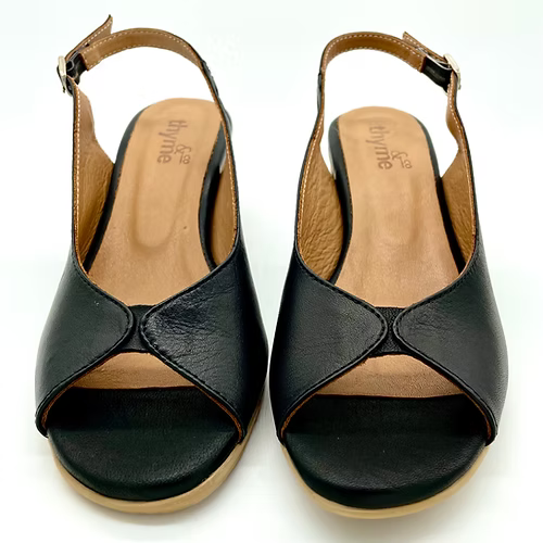 Thyme and Co Wafer Peep Toe Leather Slingback Heel